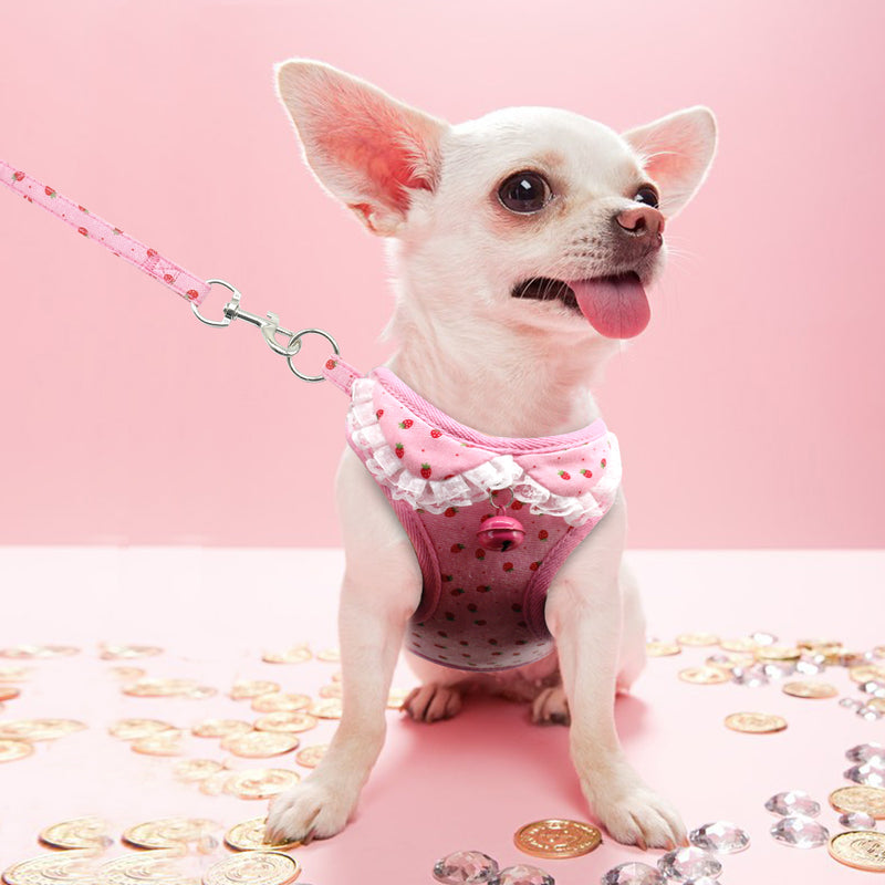Chest harness pink bell dog leash small dog dog harness